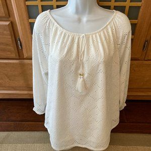 Rafaella White Eyelet Blouse X Large NWOT